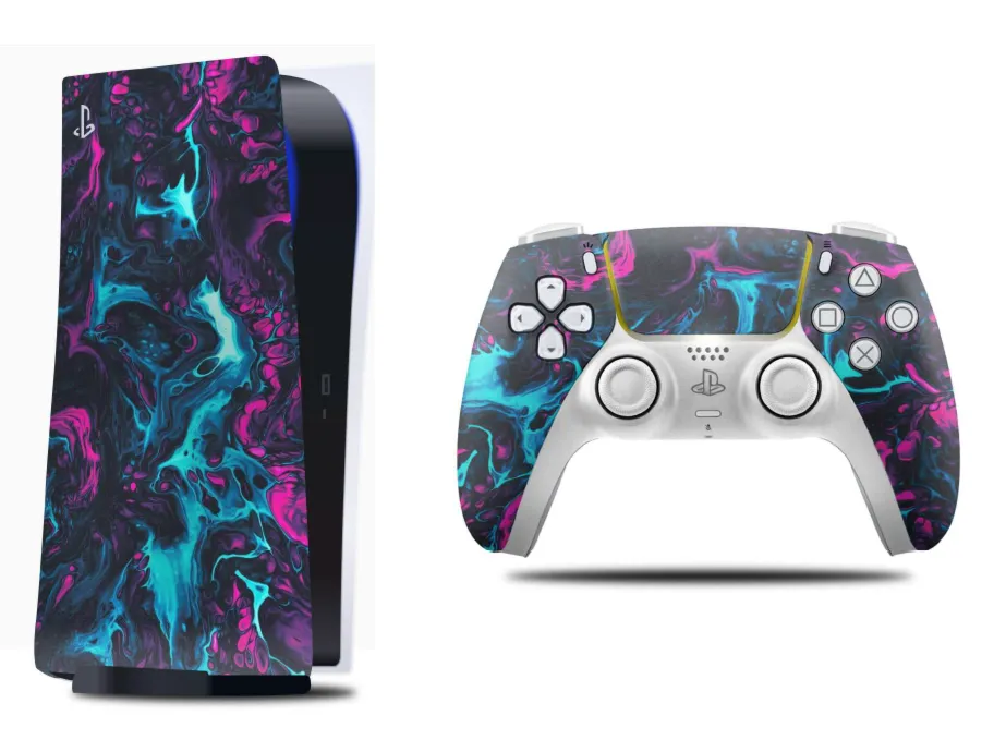 PS5 console with a Farq skin